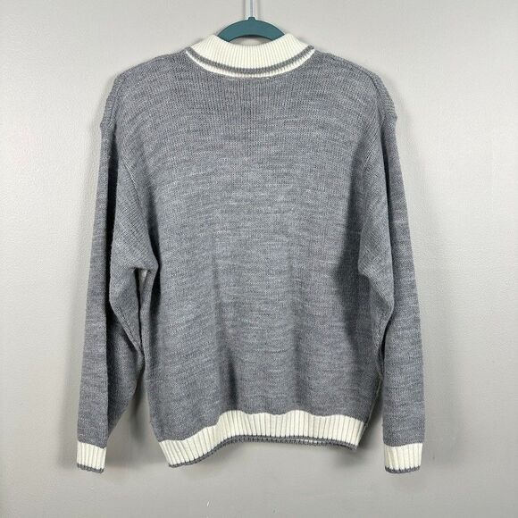 Vintage Cricket Lane Womens Large Knit Sweater Collar Floral 90's Grey - Picture 5 of 5